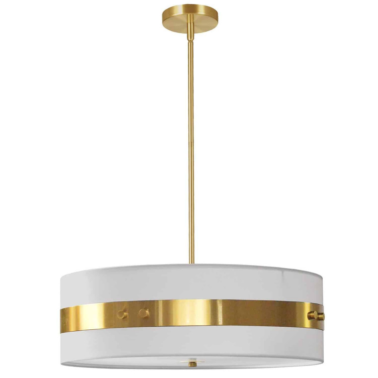 Dainolite 4 Light Incandescent Pendant Aged Brass Finish with White Shade WIL-224P-AGB-WH