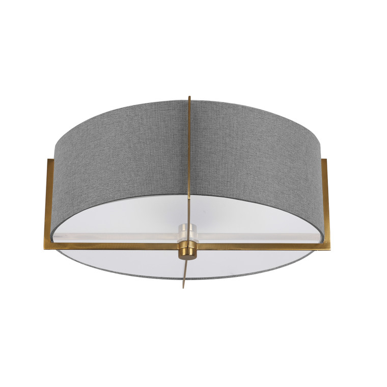 Dainolite 3 Light Incandescent Semi-Flush Mount, Aged Brass with Grey Shade PST-153SF-AGB-GRY