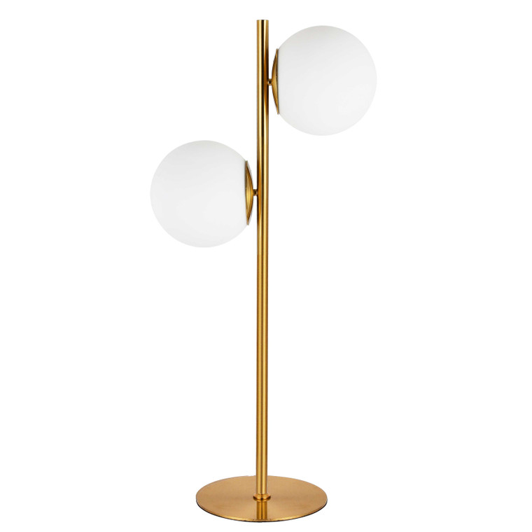 Dainolite 2 Light Incandescent Table Lamp, Aged Brass w/ White Glass FOL-222T-AGB