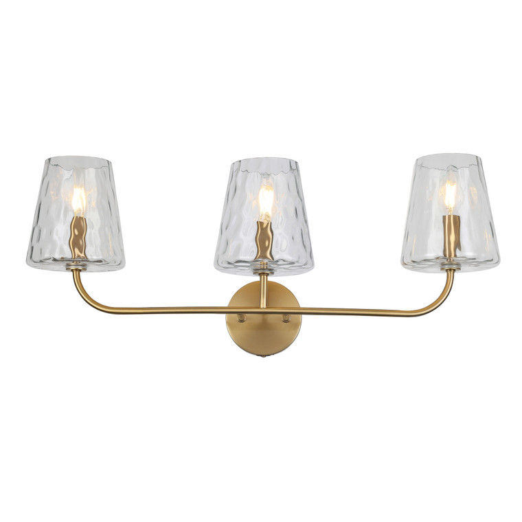 Dainolite 3 Light Incandescent Vanity Aged Brass with Clear Hammered Glass ELN-213W-AGB-CLR
