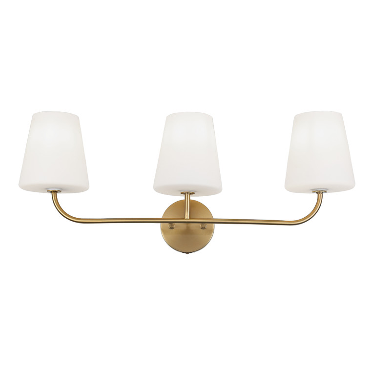 Dainolite 3 Light Incandescent Vanity Aged Brass with White Opal Glass ELN-213W-AGB-WH