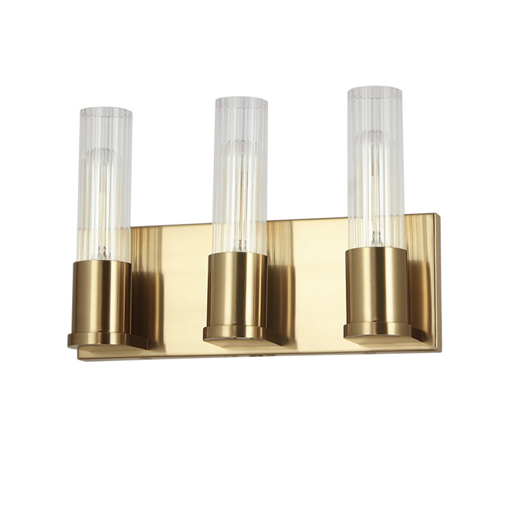 Dainolite 3 Light Incandescent Vanity, Aged Brass w/ Clear Fluted Glass TBE-123W-AGB
