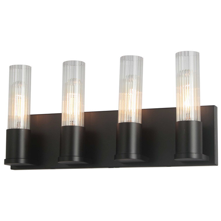 Dainolite 4 Light Incandescent Vanity, Matte Black w/ Clear Fluted Glass TBE-174W-MB