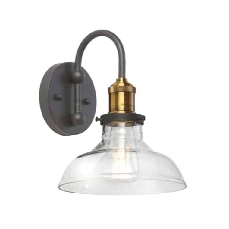 Dainolite 1 Light Wall Sconce, Black and Antique Brass Finish, Clear Glass 410-61W-BAB