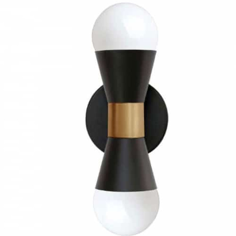 Dainolite 2 Light Incandescent Wall Sconce, Matte Black & Aged Brass FOR-72W-MB-AGB