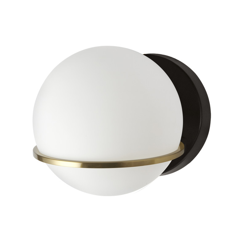 Dainolite 1 Light Halogen Wall Sconce, Matte Black / Aged Brass with White Opal Glass SOF-61W-MB-AGB