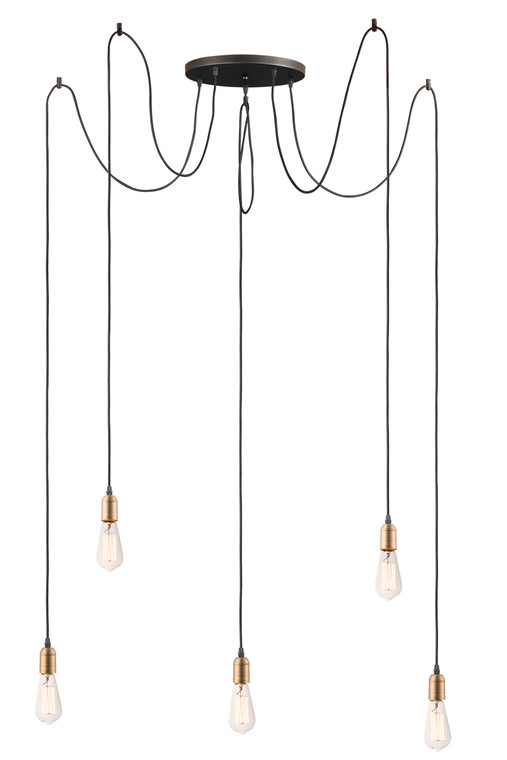 Maxim Early Electric 5-Light Pendant in Black / Antique Brass 12125BKAB