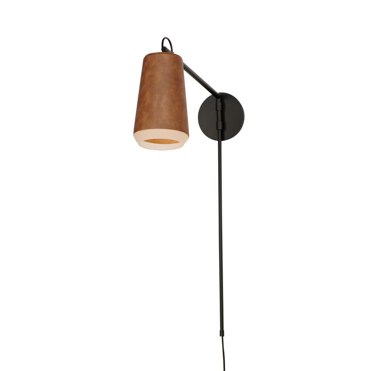 Maxim Scout 1-Light Swing Arm LED Sconce in Weathered Wood / Tan Leather 10096WWDTN
