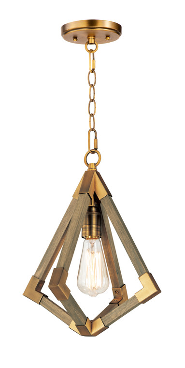 Maxim Vector 1-Light Pendant in Weathered Oak / Antique Brass 12259WOAB