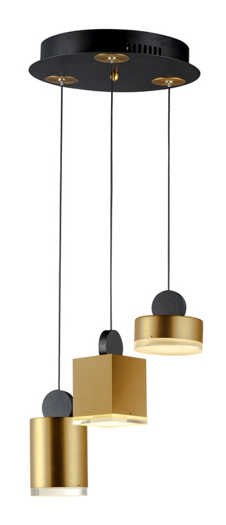 ET2 Contemporary Lighting Nob 3-Light LED Pendant in Black / Gold E20863-75BKGLD