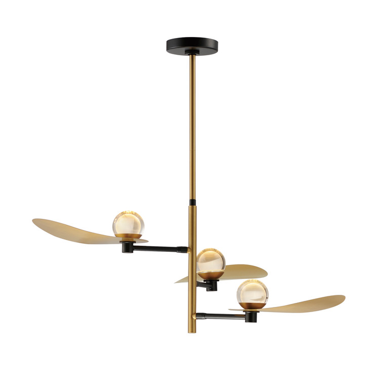 ET2 Contemporary Lighting Pearl 3-Light LED Chandelier in Black / Natural Aged Brass E24073-BKNAB