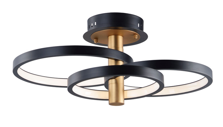 ET2 Contemporary Lighting Hoopla 3-Light LED Semi Flush Mount in Black / Gold E24323-BKGLD