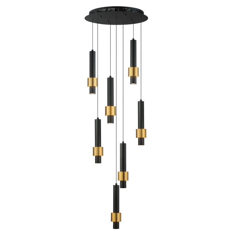 ET2 Contemporary Lighting Reveal 7-Light LED Pendant in Black / Gold E24757-BKGLD