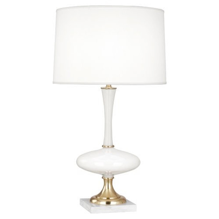 Robert Abbey Raquel Table Lamp in White Glass w/ Modern Brass & White Marble Accents 480