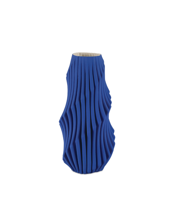 Currey & Co Blue Pleat Medium Vase in Cobalt Blue 1200-0892
