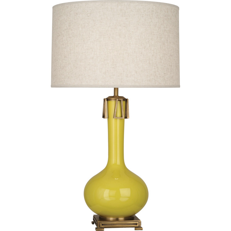 Robert Abbey Citron Athena Table Lamp in Citron Glazed Ceramic with Aged Brass Accents CI992