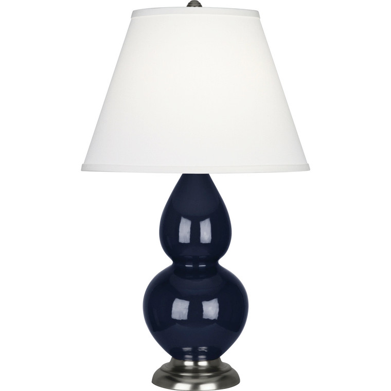 Robert Abbey Midnight Small Double Gourd Accent Lamp in Midnight Blue Glazed Ceramic with Antique Silver Finished Accents MB12X