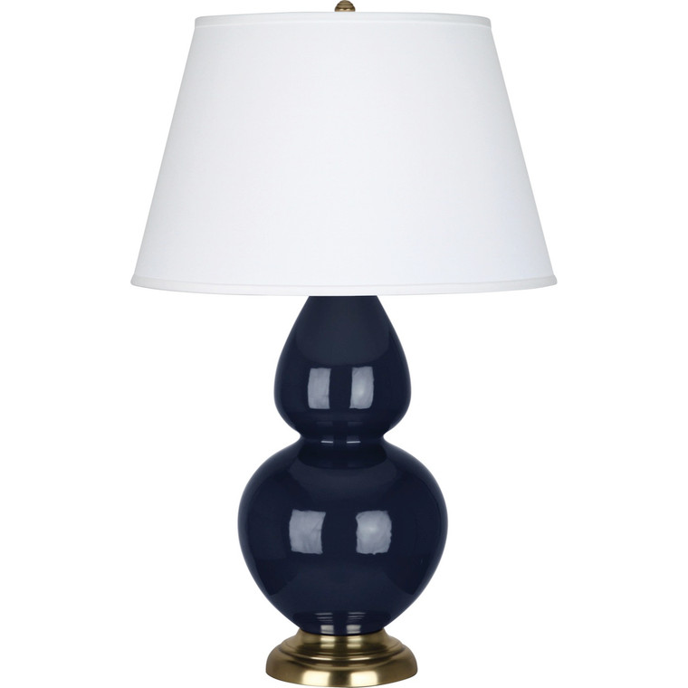 Robert Abbey Midnight Double Gourd Table Lamp in Midnight Blue Glazed Ceramic with Antique Brass Finished Accents MB20X