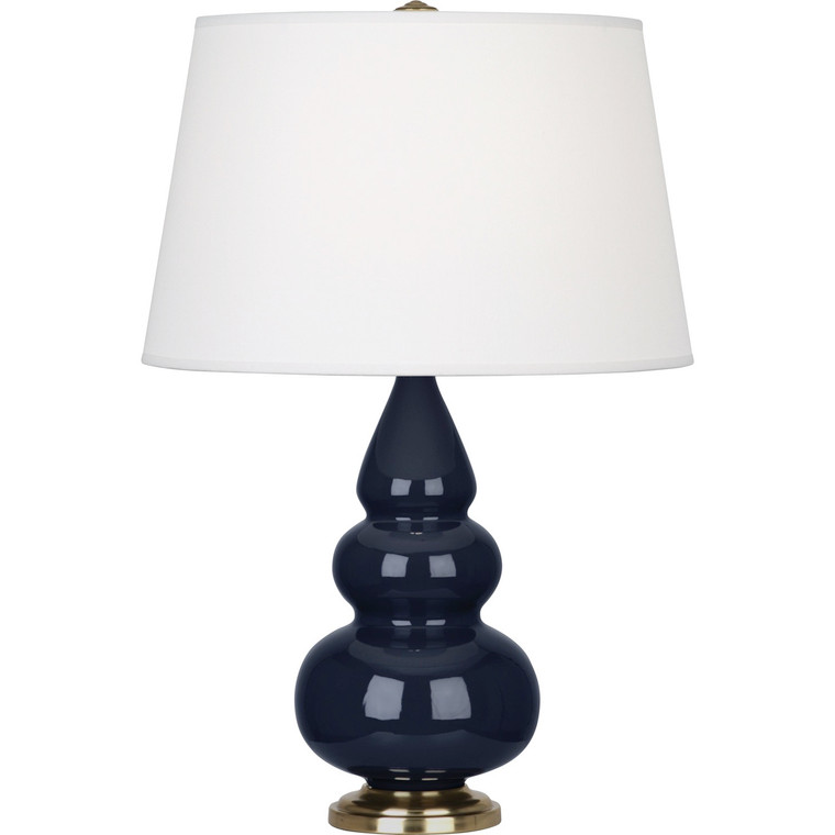 Robert Abbey Midnight Small Triple Gourd Accent Lamp in Midnight Blue Glazed Ceramic with Antique Brass Finished Accents MB30X