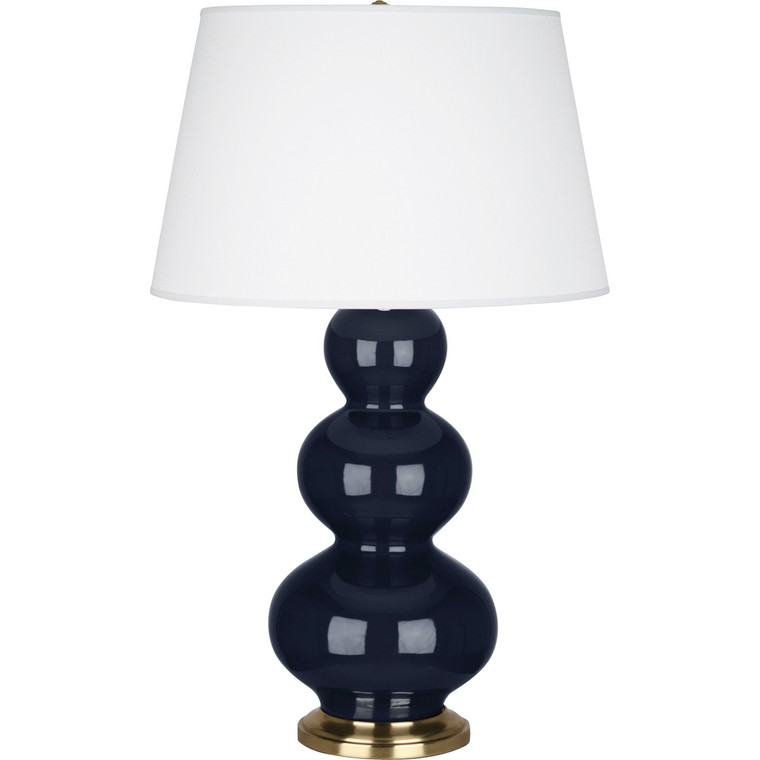 Robert Abbey Midnight Triple Gourd Table Lamp in Midnight Blue Glazed Ceramic with Antique Brass Finished Accents MB40X