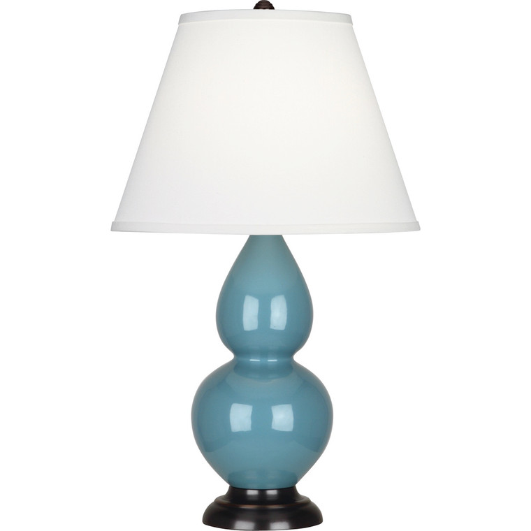 Robert Abbey Steel Blue Small Double Gourd Accent Lamp in Steel Blue Glazed Ceramic with Deep Patina Bronze Finished Accents OB11X