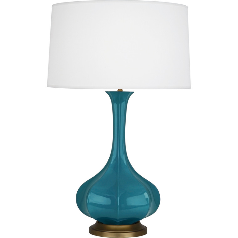 Robert Abbey Peacock Pike Table Lamp in Peacock Glazed Ceramic with Aged Brass Accents PC994