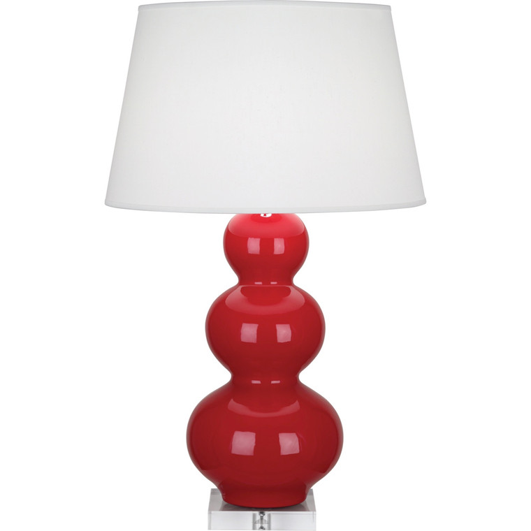 Robert Abbey Ruby Red Triple Gourd Table Lamp in Ruby Red Glazed Ceramic with Lucite Base RR43X