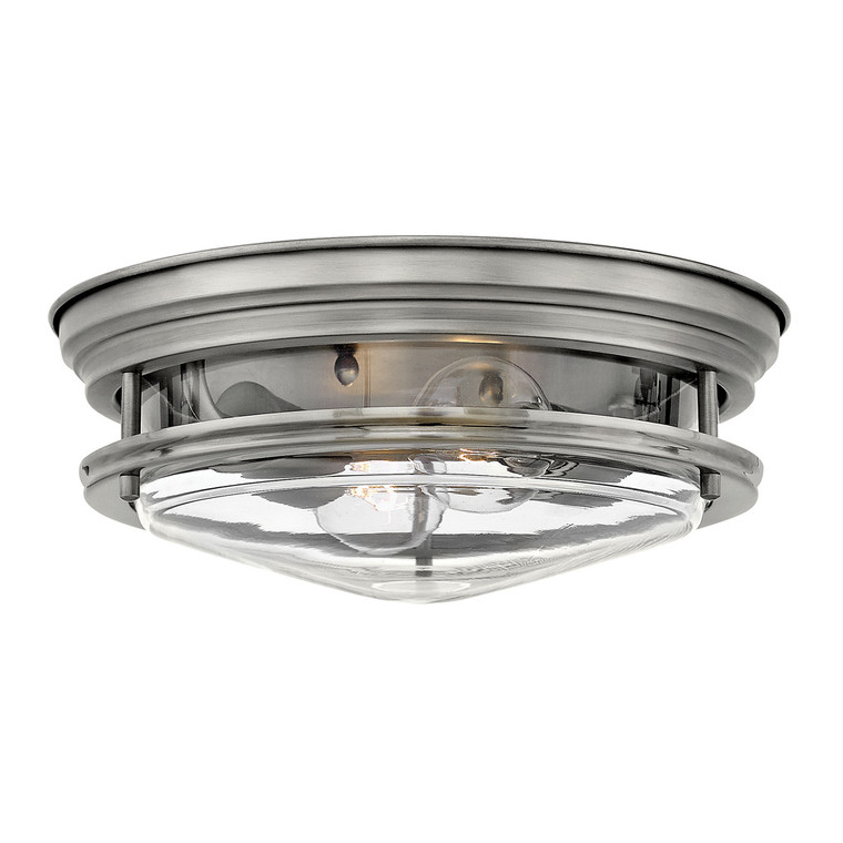 Hinkley Lighting Hadley Medium Flush Mount Antique Nickel with Clear glass Clear Seedy Glass 3302AN-CL