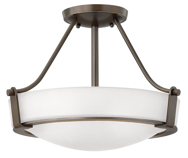 Hinkley Lighting Hathaway Medium Semi-Flush Mount Olde Bronze with Etched White glass 3220OB-WH
