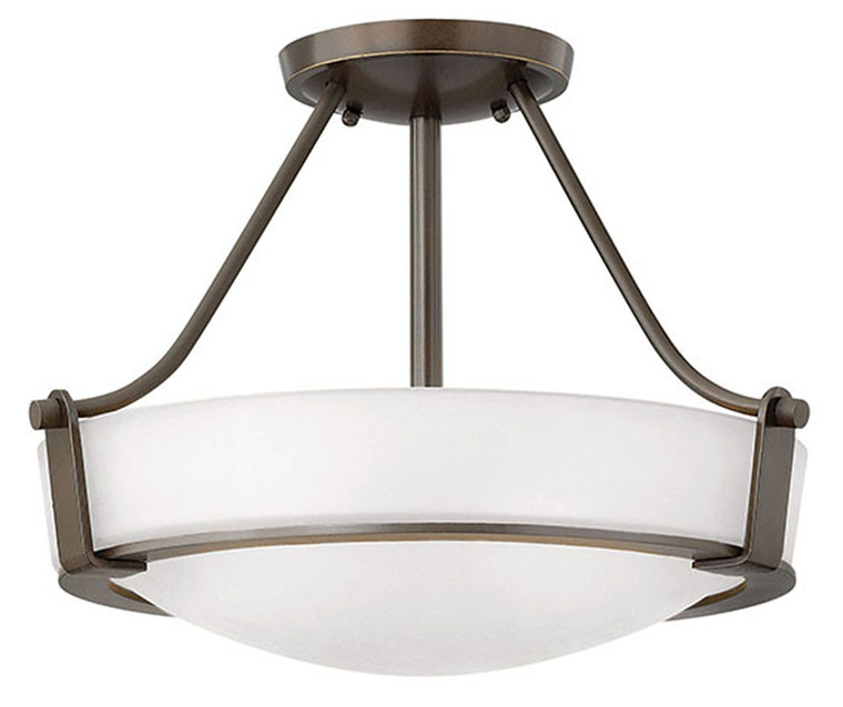 Hinkley Lighting Hathaway Medium Semi-Flush Mount Olde Bronze with Etched White glass Integrated LED Bulb(s) 3220OB-WH-LED