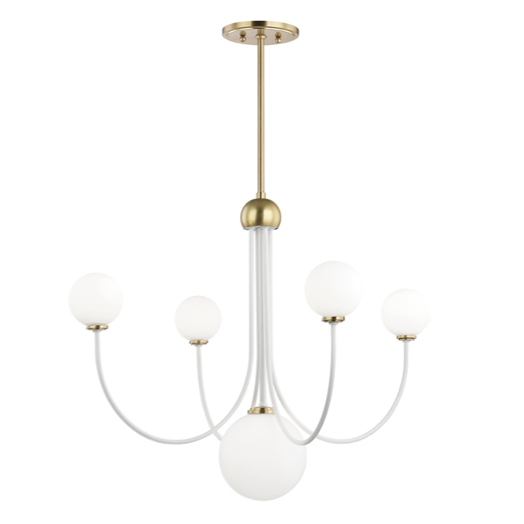 Mitzi 5 Light Chandelier in Aged Brass/Soft Off White H234805-AGB/WH