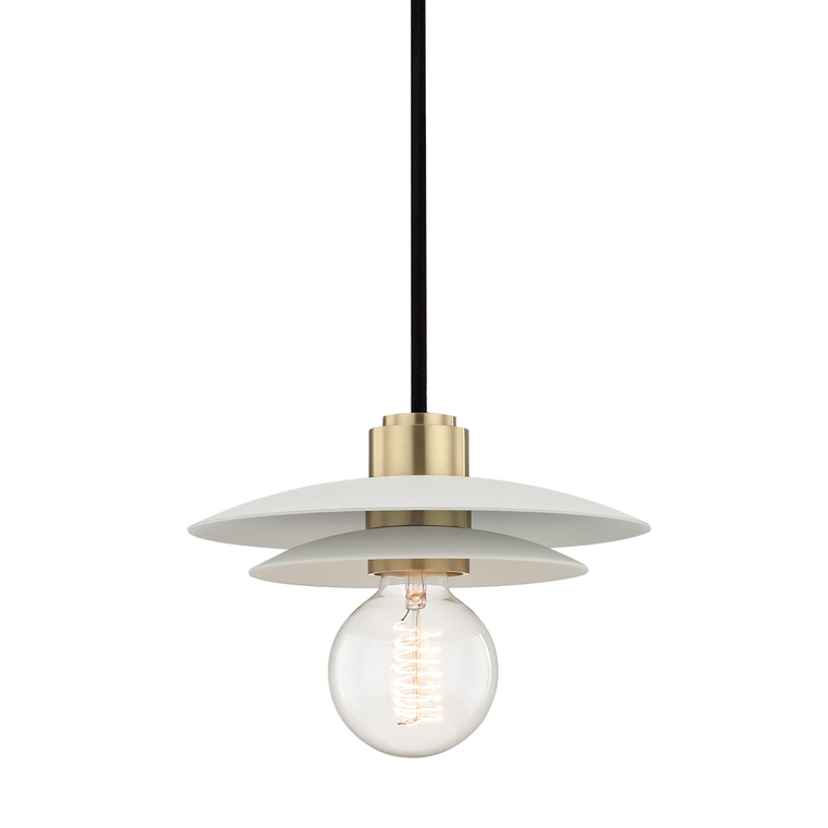 Mitzi 1 Light Pendant in Aged Brass/Soft Off White H175701S-AGB/WH