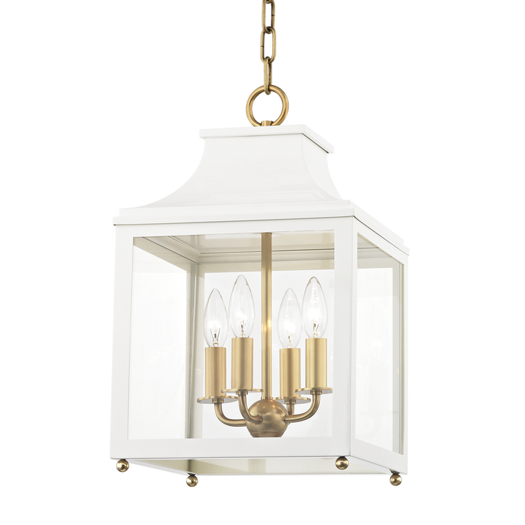 Mitzi 4 Light Lantern in Aged Brass/Soft Off White H259704S-AGB/WH