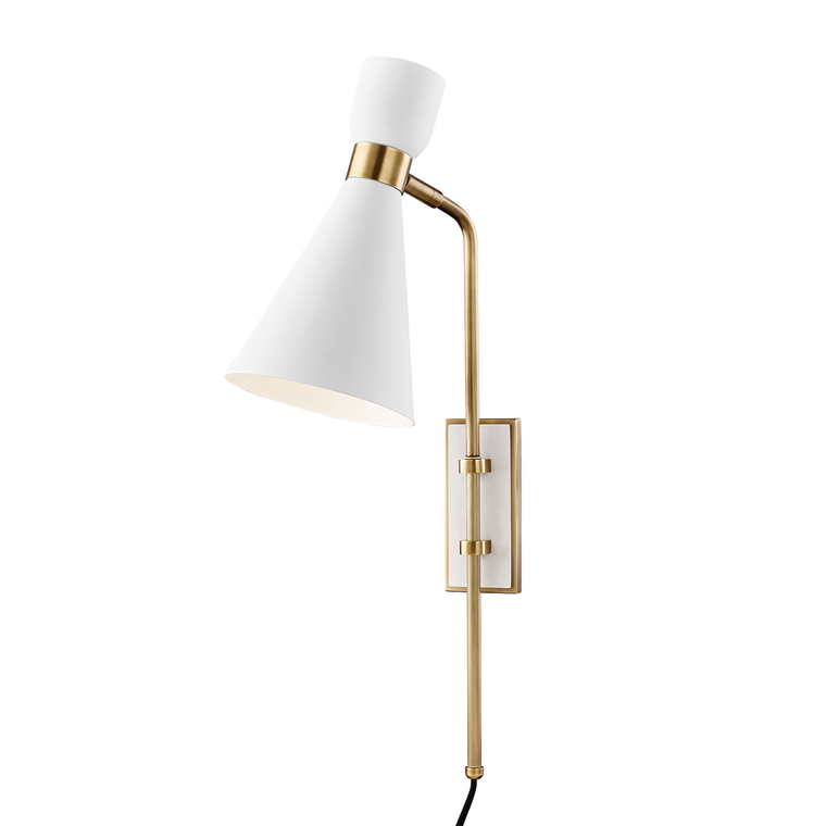 Mitzi 1 Light Plug-in Sconce in Aged Brass/Soft Off White HL295101-AGB/WH