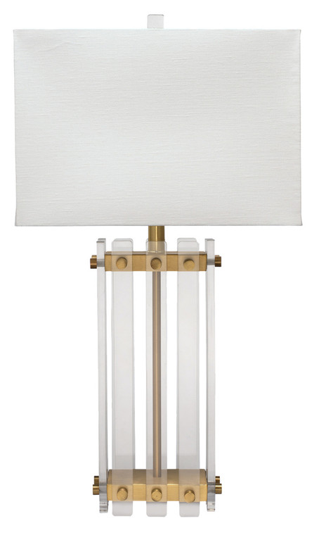 Jamie Young Grammercy Table Lamp in Acrylic & Antique Brass Metal with Rectangle Shade in Sea Salt Linen 9GRAMMERTLAB