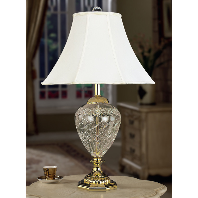 Lite Master Marlene Table Lamp in Antique Solid Brass with 24% Lead Crystal T5094PB-SL