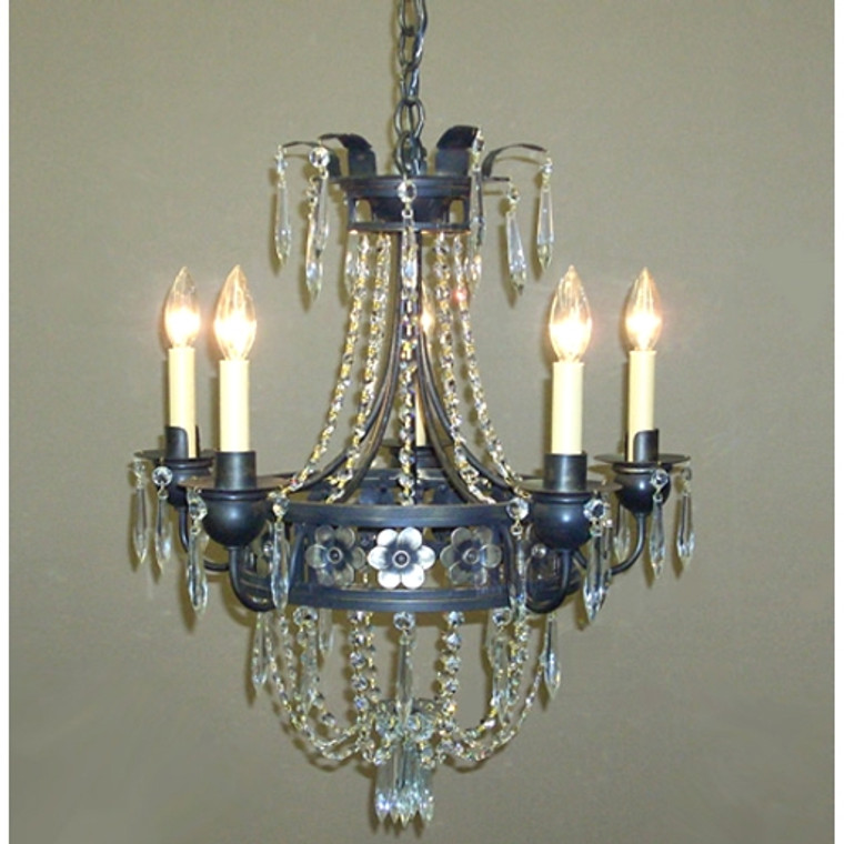 Montgomery 5 Candle (Antiqued Brass Blossoms) Chandelier by Studio Steel 1653