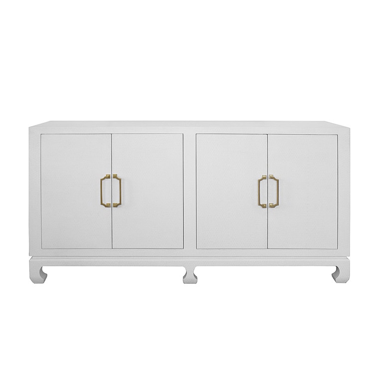 Worlds Away Drayton Four Door Buffet in White Lacquered Basketweave Grasscloth with Brass Hardware DRAYTON WH