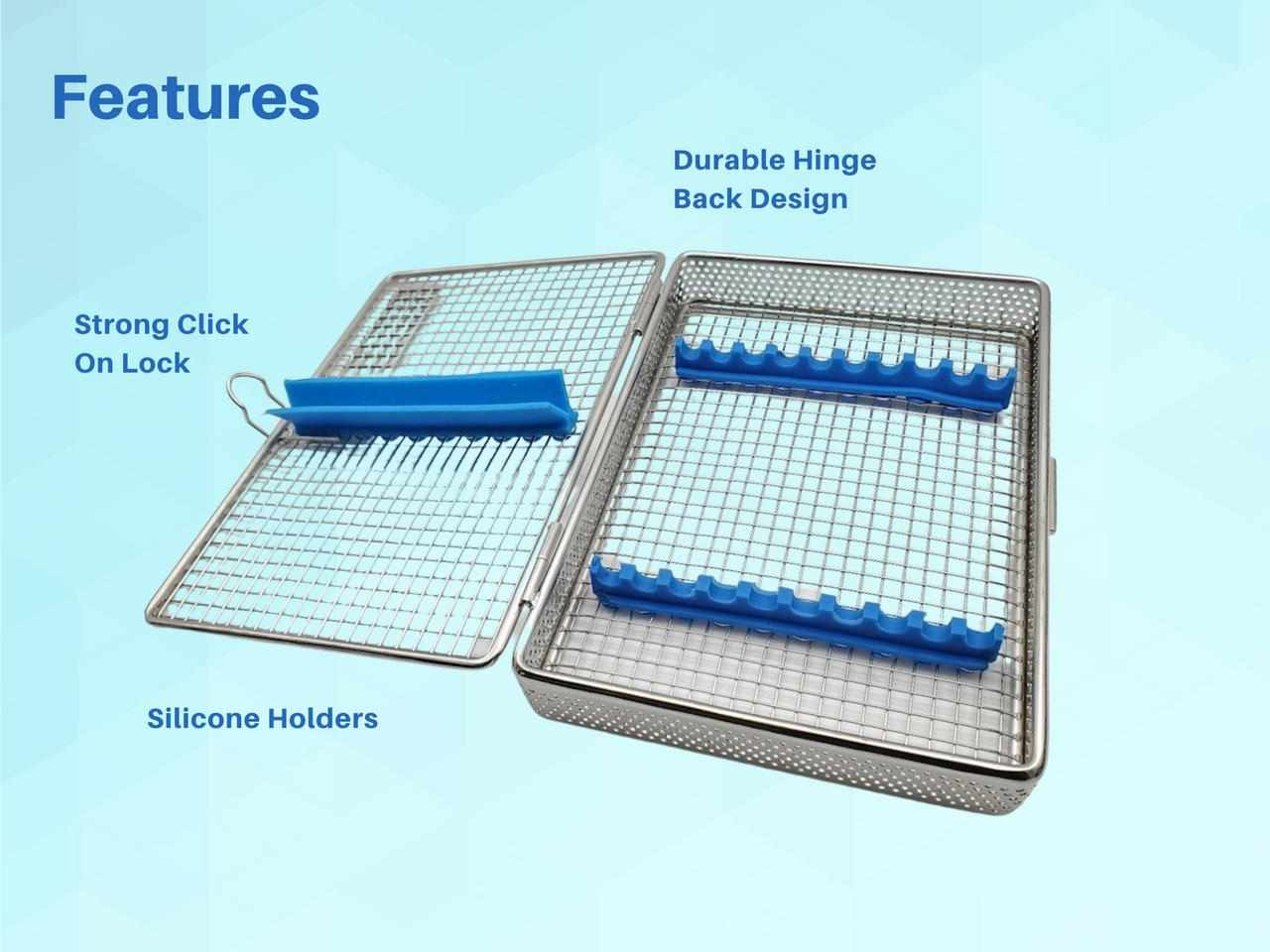 Mesh Cassette Tray Box for Thick Instruments Tubes Handpieces Dental Instruments Labs Organizer Autoclave Sterilization Up to 5 Instruments