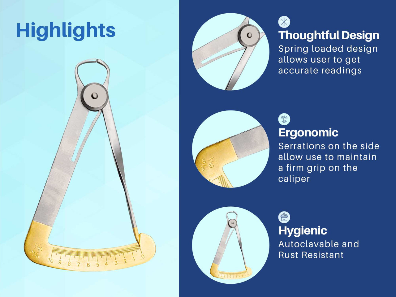 Iwanson Dental Crown Caliper Golden measuring From 1/10TH of a mm to 10 mm