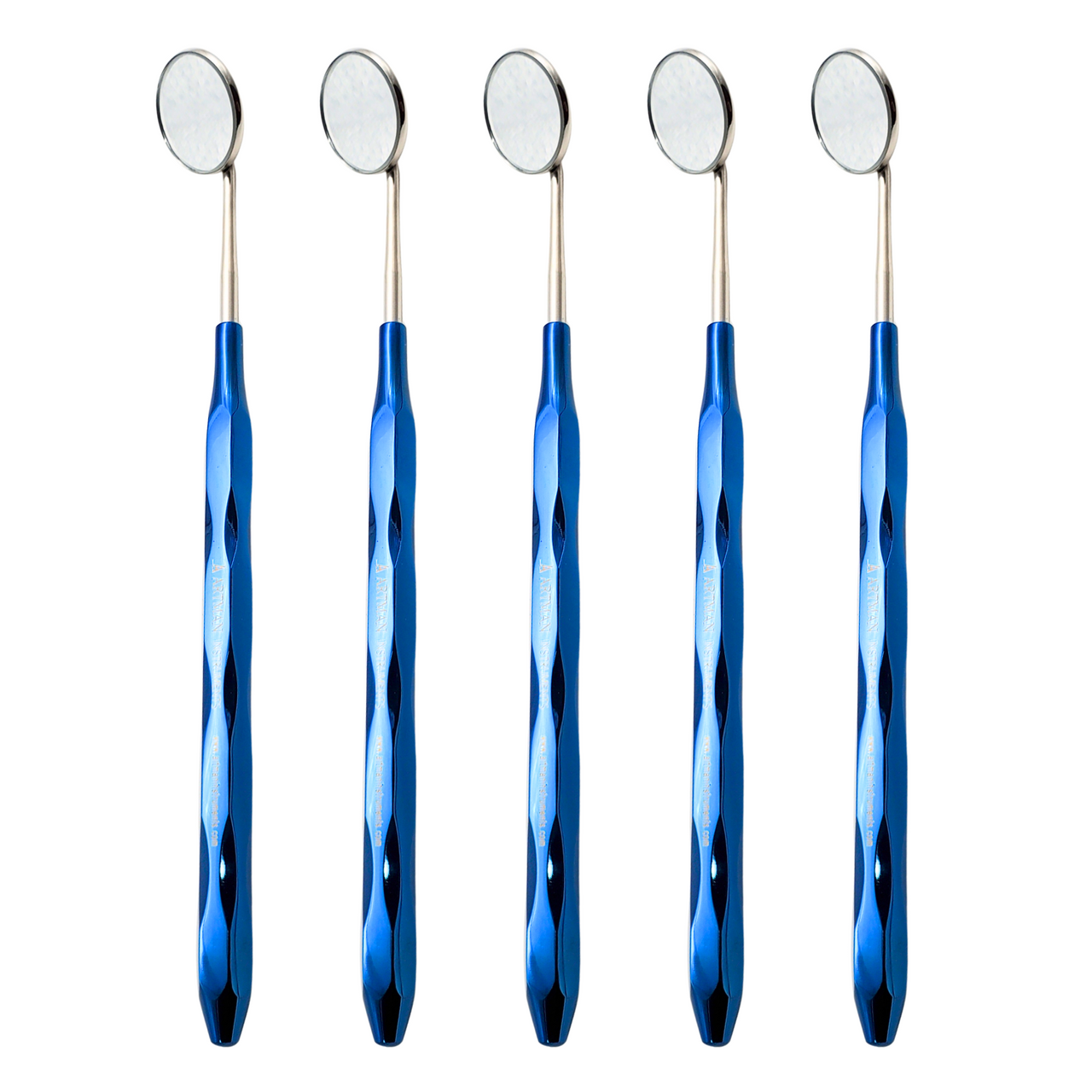 Dental Mirror Stainless Steel with Blue Plasma Handle, Set of 5 Dental Mirrors Front Surface Rhodium Plasma Coated Cone Socket Threading by ARTMAN
