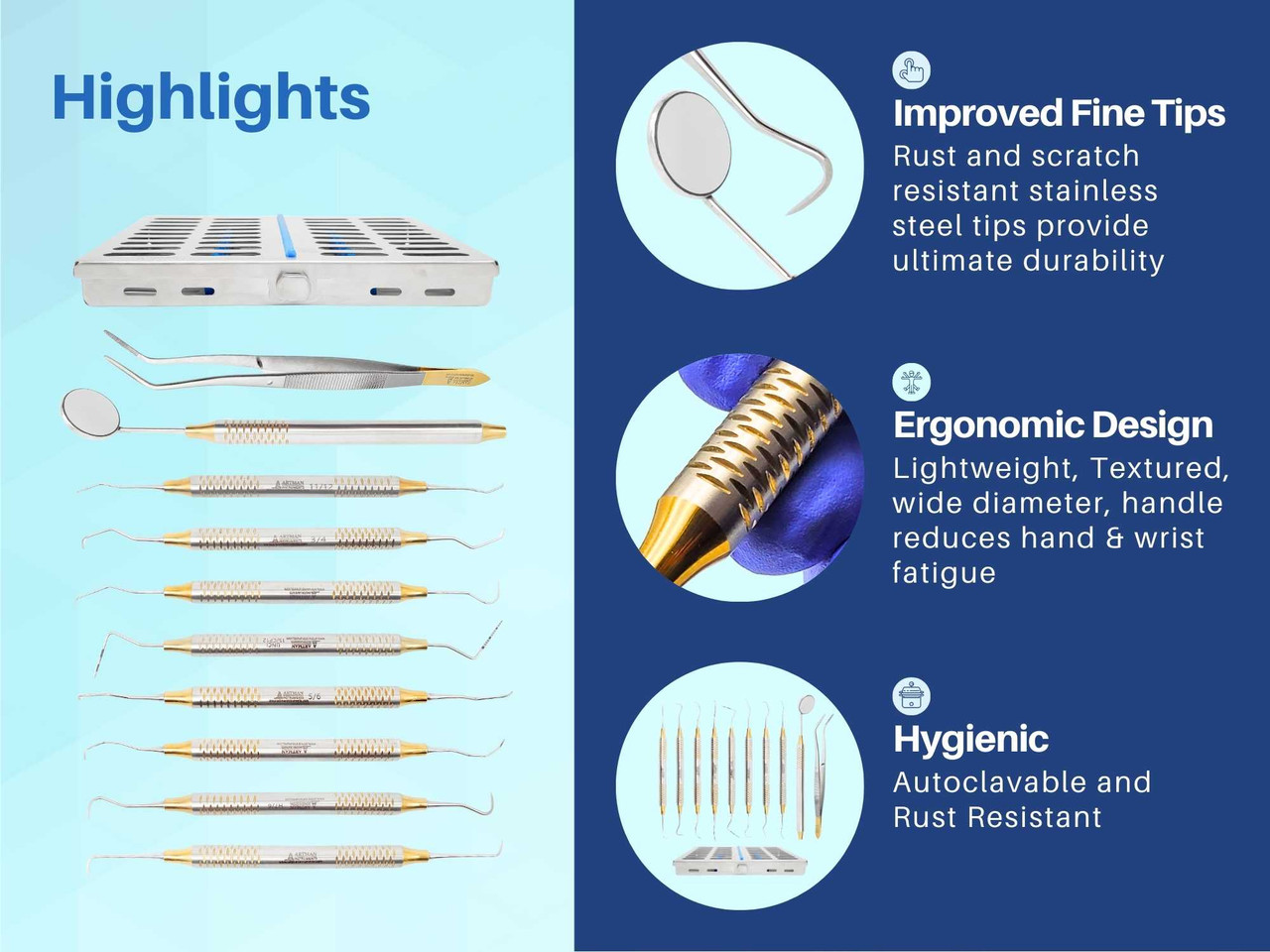 Dental Hygienist Instruments Tool Kit Prophylaxis Professional Cleaning Set ARTMAN