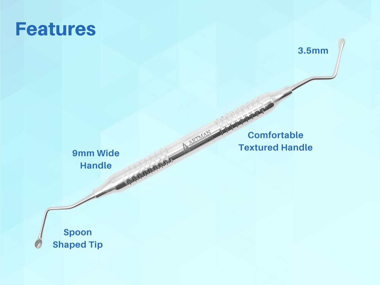 Dental Lucas Surgical Bone Curette Lucas 87 Right and Left Curette, 3.5mm spoon-shaped