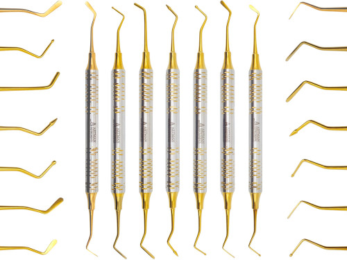 Dental Composite Glass Ionomer Amalgam Filling Instruments Kit (7 Golden Plasma Coated pcs) ARTMAN