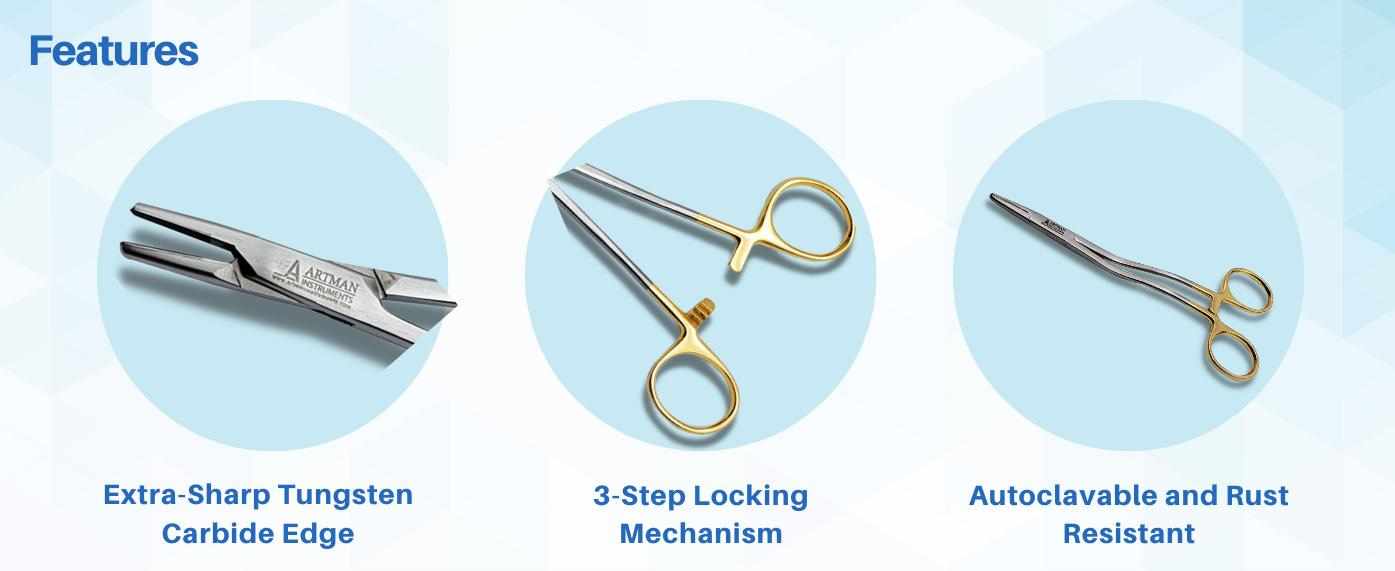 Bozeman Needle Holder Surgical Needle Driver 6 Suture Tying Forceps ANGLED  With Tungsten Carbide Insert ARTMAN - Artman Instruments