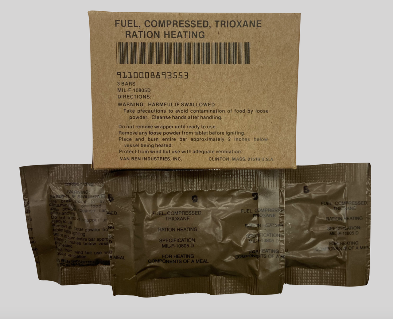 US Issued Trioxane Compressed Ration Heating Fuel Bars - Military Depot