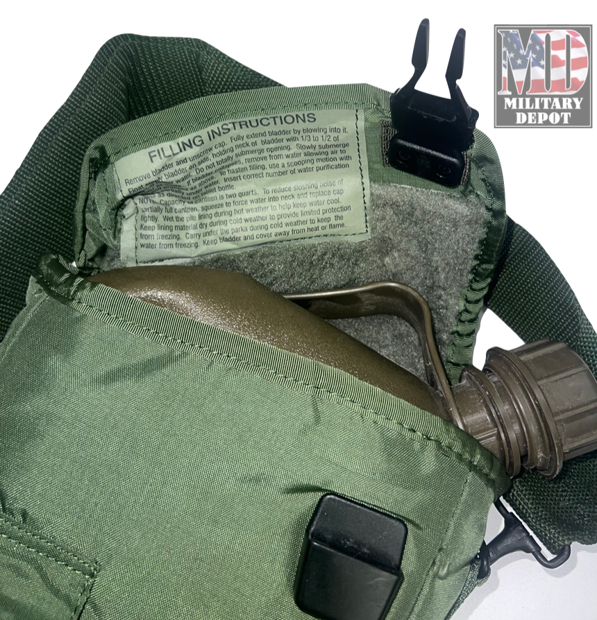 US Issue 2 QT Canteen Cover W/Strap, OD - Military Depot