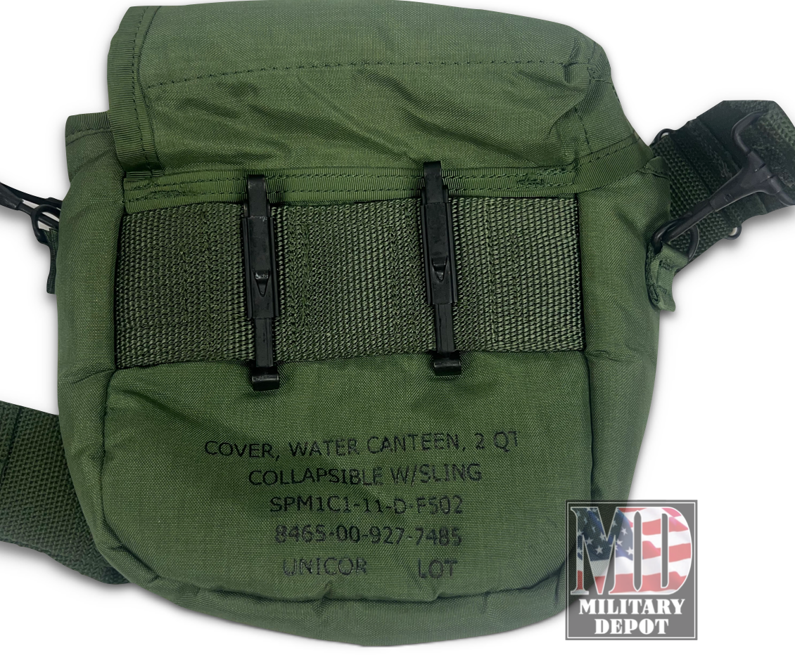 US Issue 2 QT Canteen Cover W/Strap, OD - Military Depot