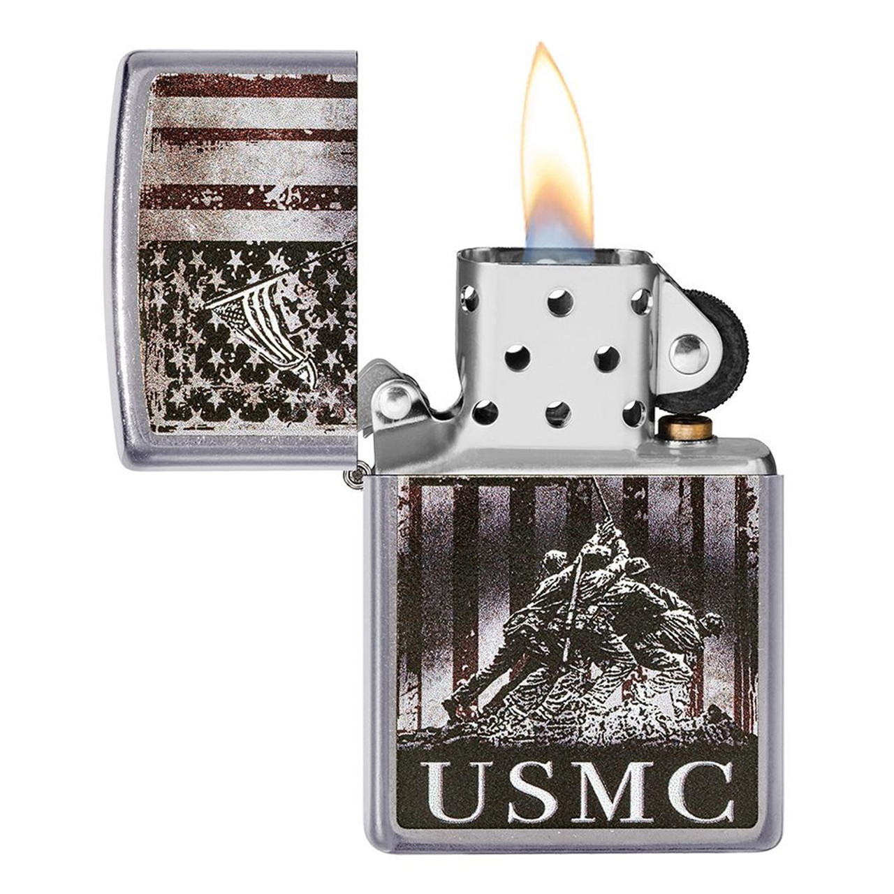 USMC Iwo Jima Street Chrome Zippo Lighter