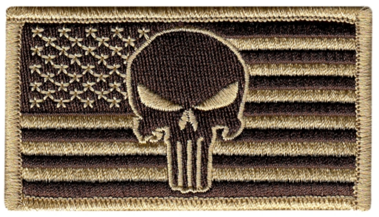 Punisher on flag of the USA Silver Embroidered Tactical Army patch